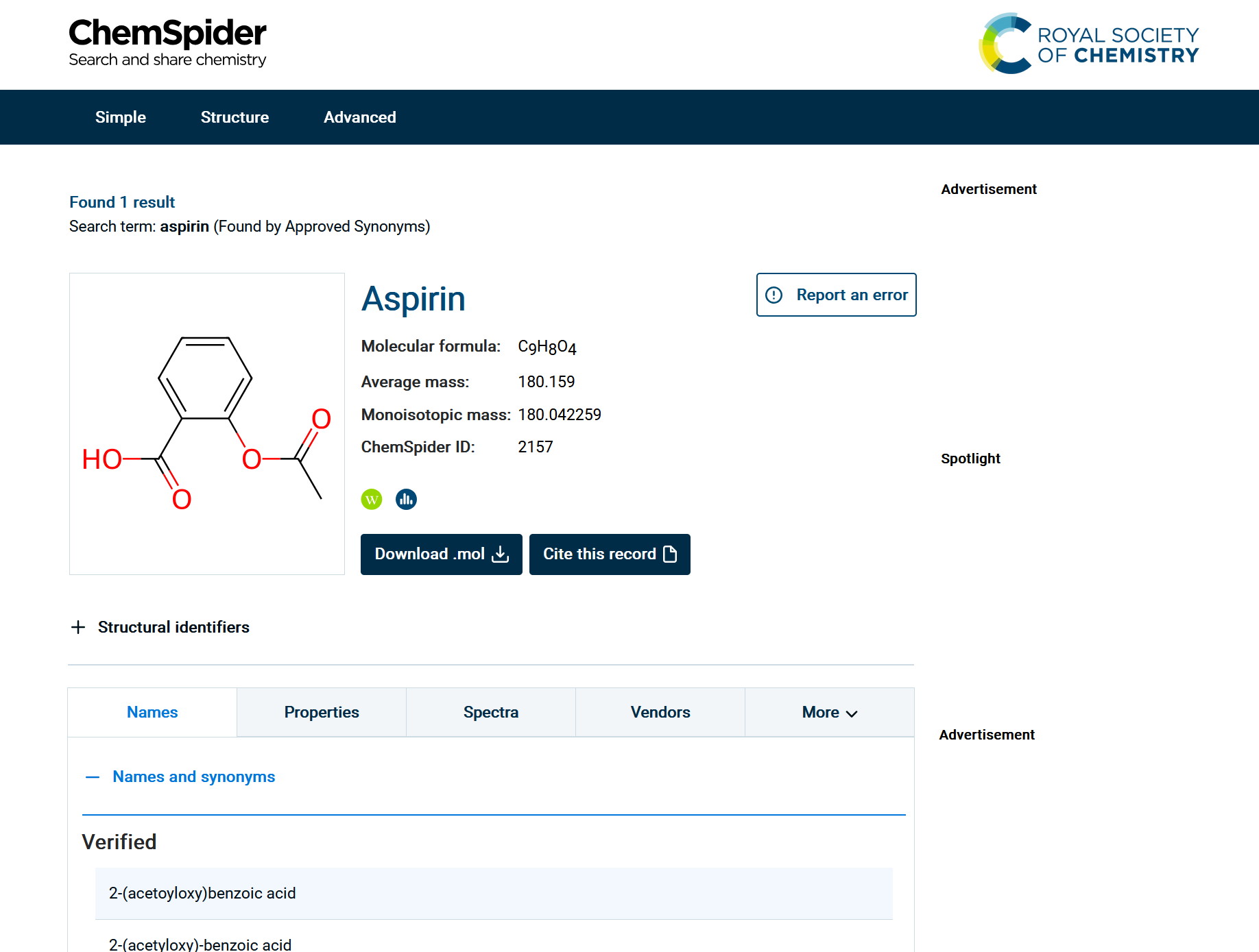 Chemspider Website